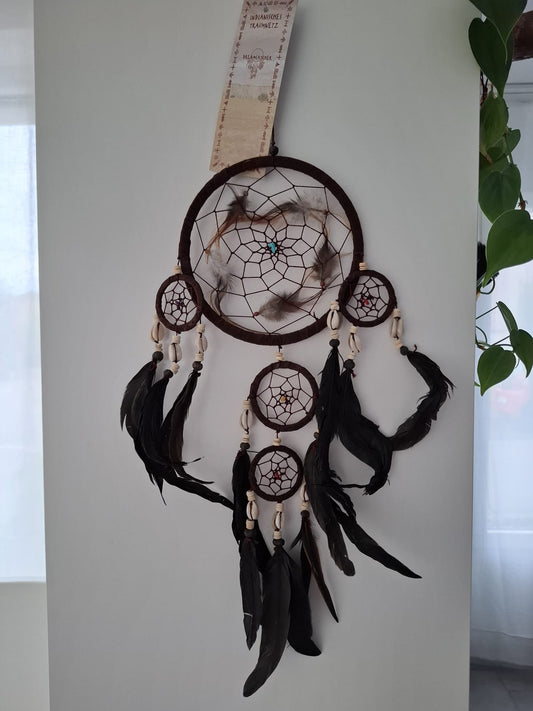 Traumfänger Mobile mit Kauri Muscheln Leder 50cm (braun)