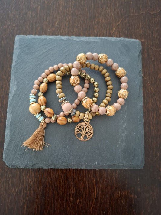 Armband Baum des Lebens braun, Holz- und Resinperlen, 6cm flexibel